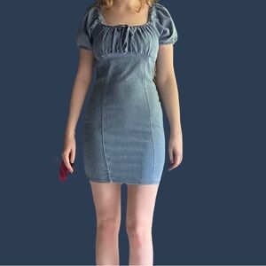 Iris Denim Puff Sleeve Bodycon Mini Dress